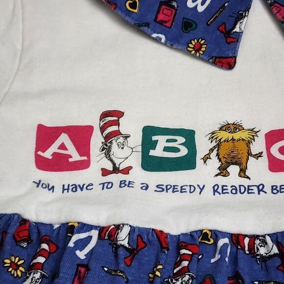 Girls Dr. Seuss Cat in the Hat Vintage 1994 Alphabet ABC Collared Dress Size 6-7 - Picture 2 of 11